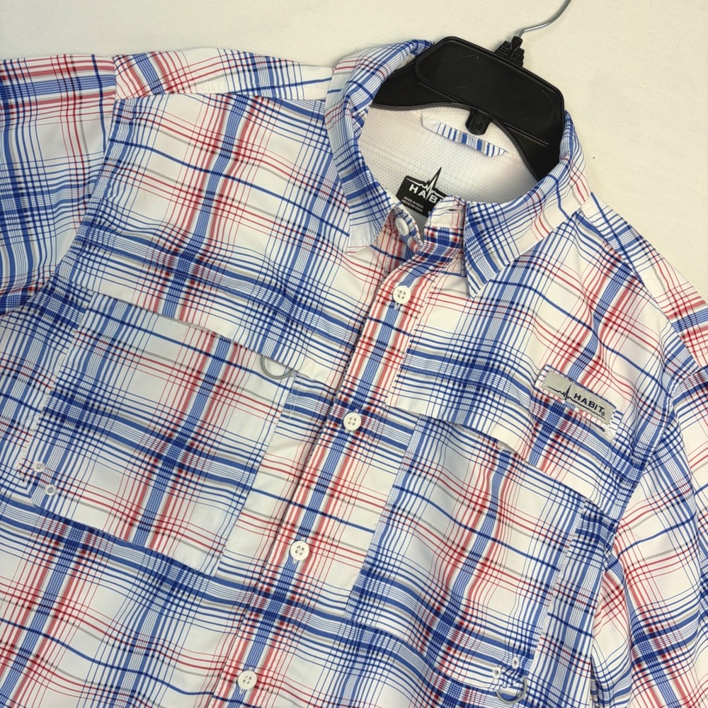 Habit Mens Fishing Shirt M Blue Quartz Upstream Plaid UPF 40+ Vented Outdoor